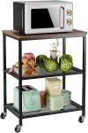 Wood And Stainless Steel Moveable Rolling Small Microwave Cart Trolley For