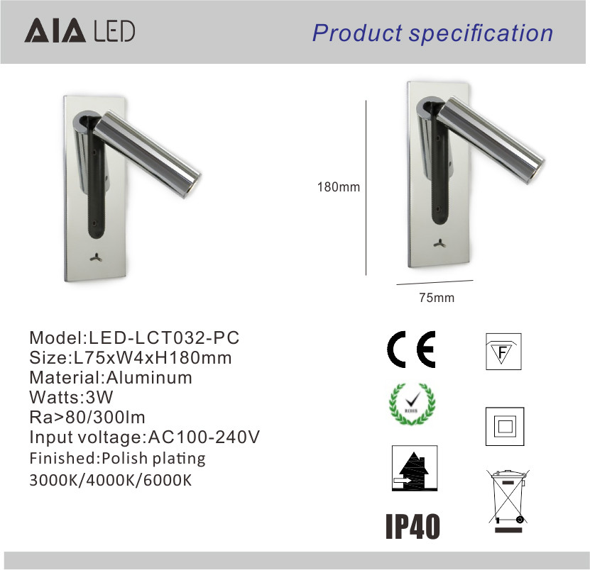 Adjustable stainless steel flexible LED headboard reading light modern aluminum hotel bedside wall light bed wall lamp
