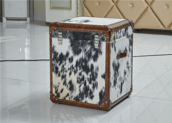 Buy cheap Vintage Style Leather Storage Trunk Cow Leather Fur Material 1 Drawer Top Genuine Handle from wholesalers