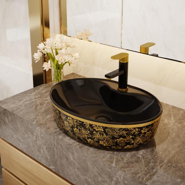 Buy cheap Luxury Oval Freestanding Vanity Basin Black Gold Color With Faucet from wholesalers