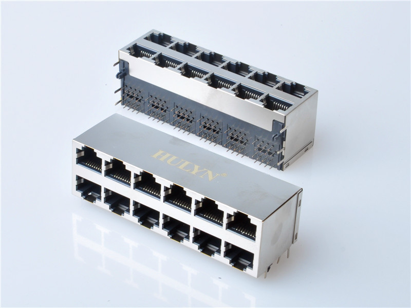 HULYN RJ45 jacks，Shielded RJ45 Modular Jack Connector, Through Hole Type, Side Entry, 2x6 Ports