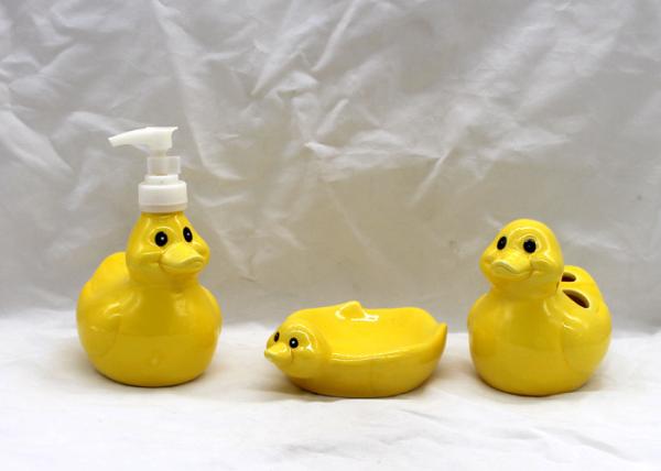 Buy cheap Dolomite Duck Bathroom Set , Ceramic Toothbrush Holder Lotion Dispenser Soap Dish from wholesalers