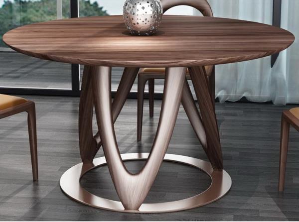 Buy cheap Nordic style Living room Furniture Walnut Wooden Circular Dining table in Special design Legs and Stainless steel plate from wholesalers