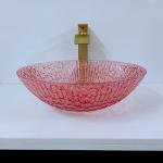 Red Colour Countertop Crystal Wash Basins Bathroom Glass Modern