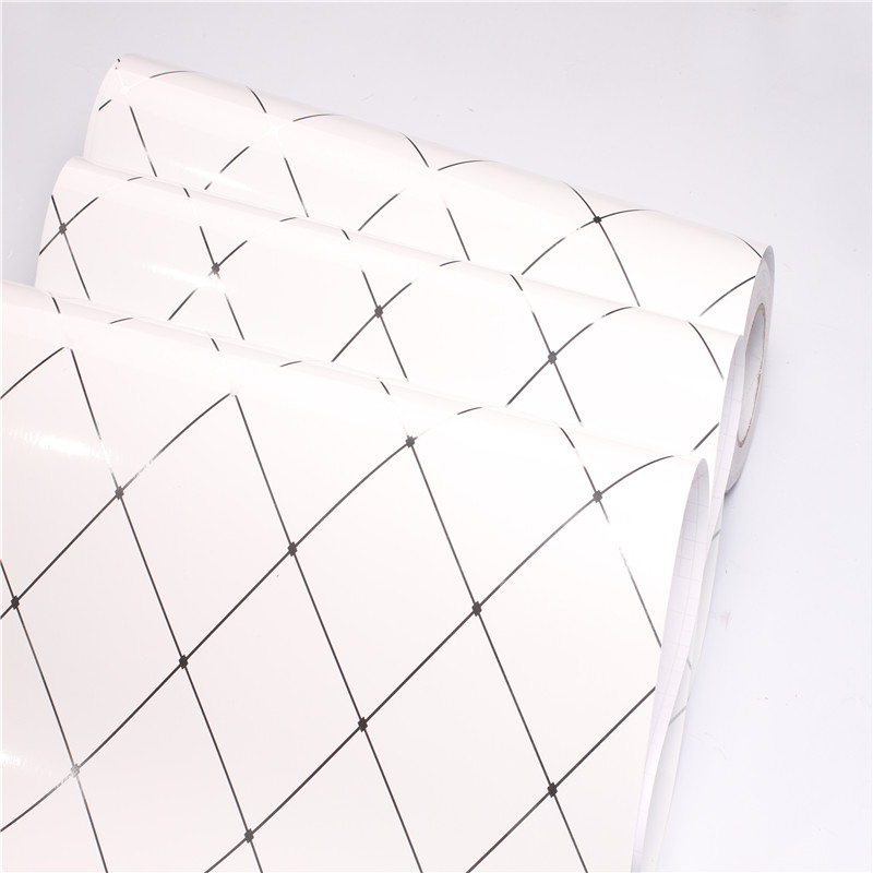 High Glossy Self Adhesive PVC Vinyl Waterproof Oil Proof Film Wallpaper for Kitchen Cabinet Wardrobe Modern Design Style