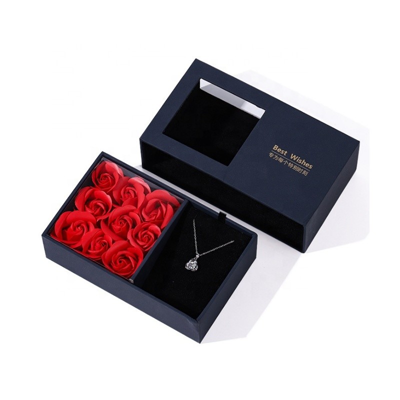 Degradable Rose Flower Christmas Paper Bags Black Cardboard Jewelry Boxes Packaging