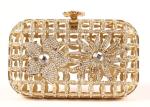 Gorgeous Laser Cut Metallic Hard Case Clutch Bag Luxury Beaded With Chain