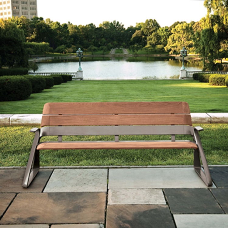 Outdoor Modern Design Backrest Bench Stainless Steel Wooden Bench Garden Park Public Bench