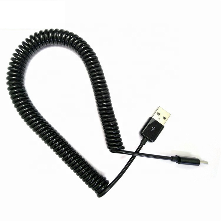 Retractable Sprial Coiled USB to Mini B 5p Data Charger Cable