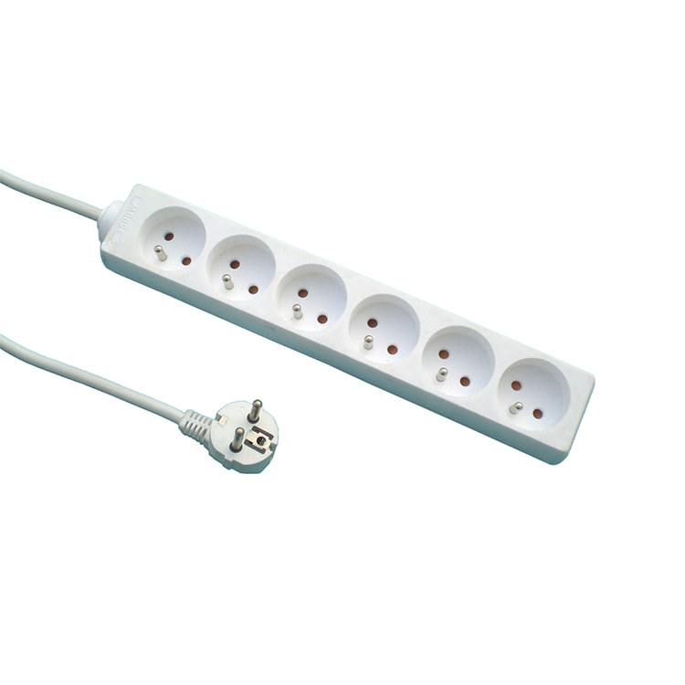 6 Way French Type French Power Strip with PP Flame Retardant Shell Extension Socket