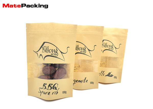 Buy cheap Resealable Kraft Paper Food Bags Stand Up Zipper Plastic Snack Packaging With Window from wholesalers