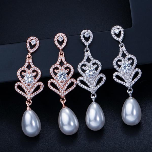 Buy cheap Special Geometrical Silver Color Pearl Earrings Brinco High-Grade CZ Zircon Pearl Earring For Women from wholesalers