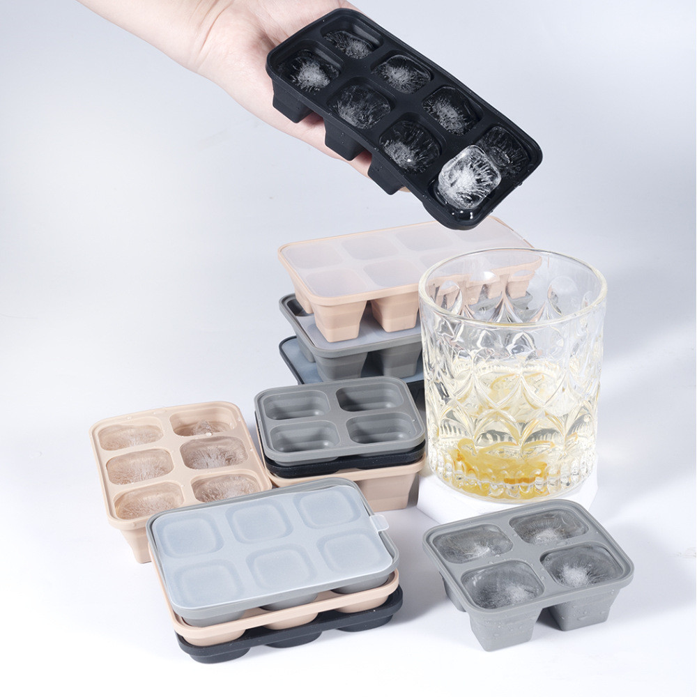 Collapsible Ice Cube Trays 2 Pack Silicone Foldable Folding Large Ice Cube Molds With Lid And Soft Bottom For Easy Release
