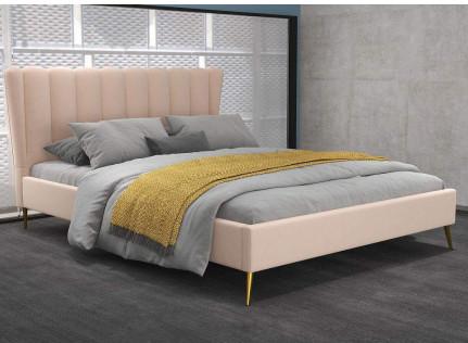 Buy cheap Wing Back Frame Upholstered fabric bed cream-coloured King size from wholesalers