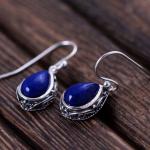 Thai Sterling Silver Natural Lapis Lazuli Drop Dangel Retro Earrings (043143W)