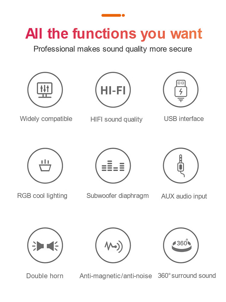 Smart EQ Sound 2.0 Stereo Speakers Anti Magnetic Bluetooth Gaming Speakers