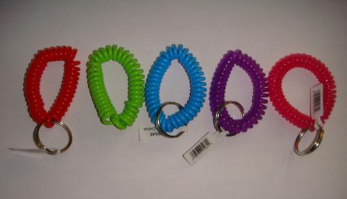 Good spiral wrist coil with ring key chain fashionable colors w/custom retail no