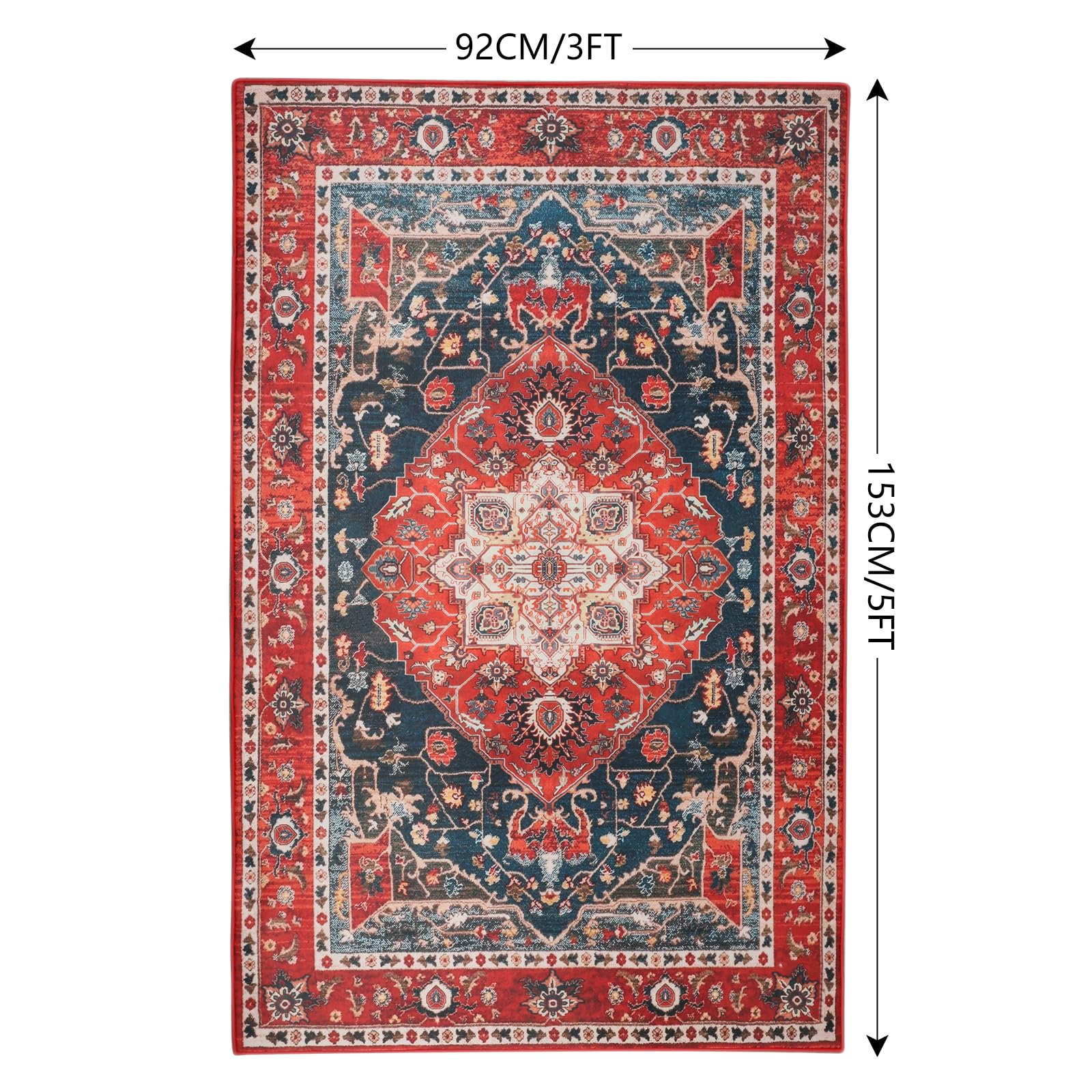Bohemian Style Floral Print Living Bedroom Rug with Non-Shedding Function and Easy Care