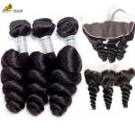 Buy cheap Loose Wave Brazilian Kinky Curly Virgin Hair Packs With Frontal Lace Closure from wholesalers