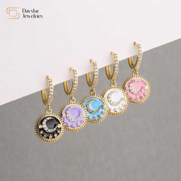 Buy cheap Moon And Star 24k Gold Plated Jewelry Round Dangle Drop Earrings from wholesalers