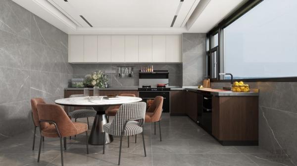 Buy cheap Elegant Wood Grain Finish L-Shaped Stainless Steel Kitchen Cabinet from wholesalers