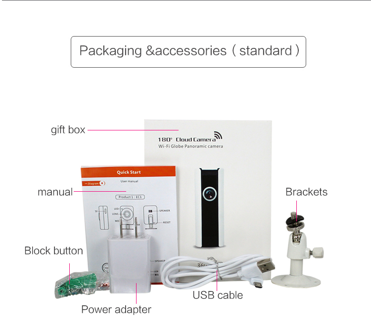HD video 180 degree panoramic smart wireless low cost sd card mini wifi ip camera