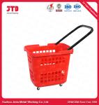 45L Plastic Shopping Basket With Handle HDPP Three Wheels