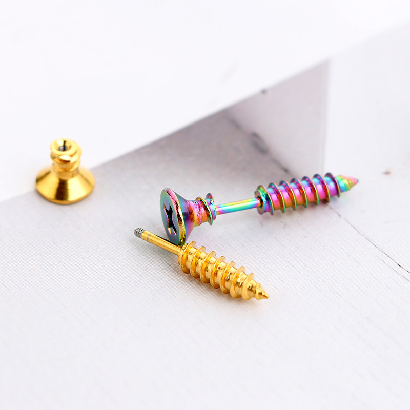 Stainless Steel Stud Earrings Black Gold Sliver Colorful Screws Unisex Punk Men Screw Stud Earring Ear Stud