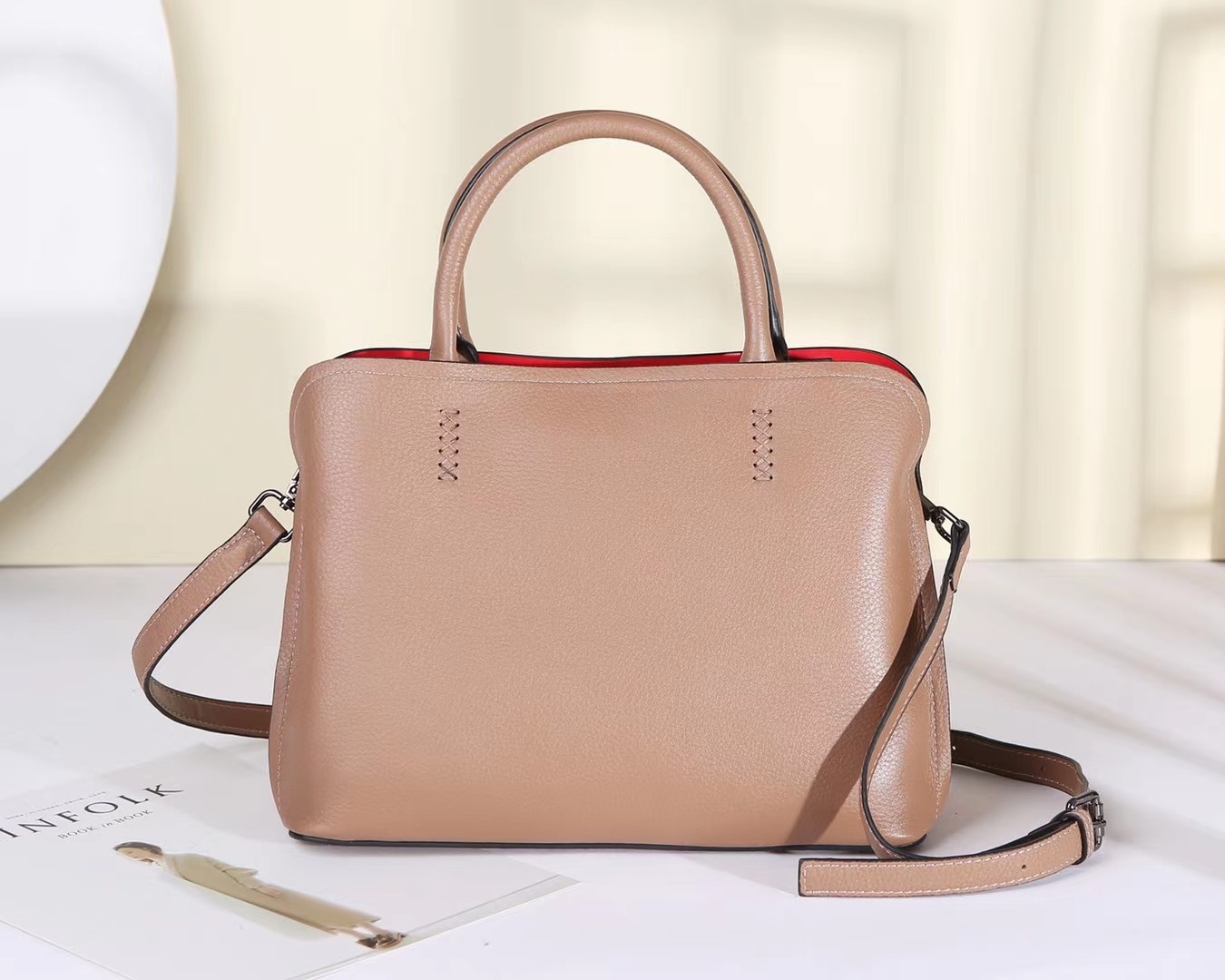 First Layer Cowhide Leather Tote Handbags With Shoulder Strap