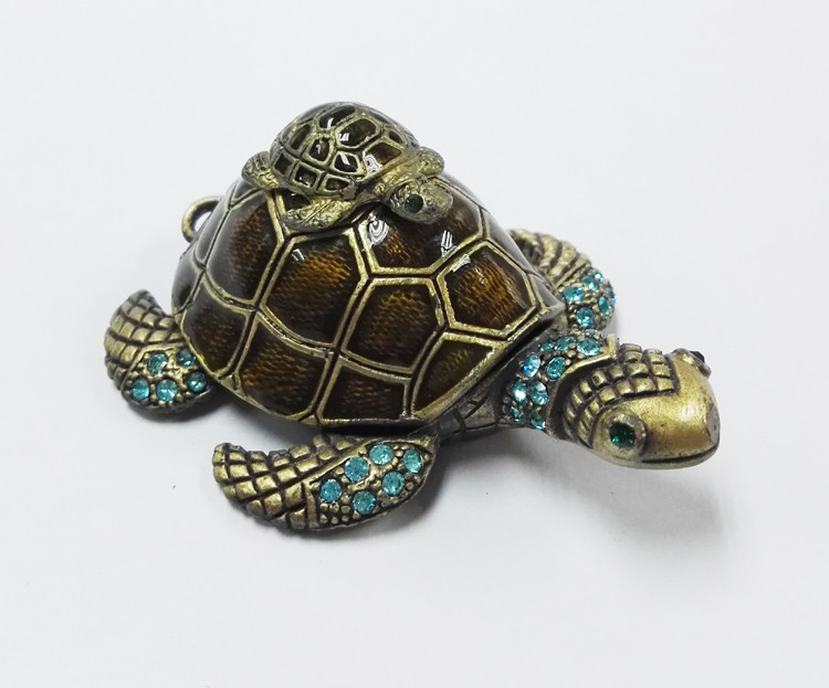 Mum & Baby Turtle metal trinket box turtle enamel metal jewelry box
