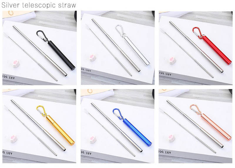 Durable Kitchen Household Items Telescopic Stainless Steel Straws Three Section