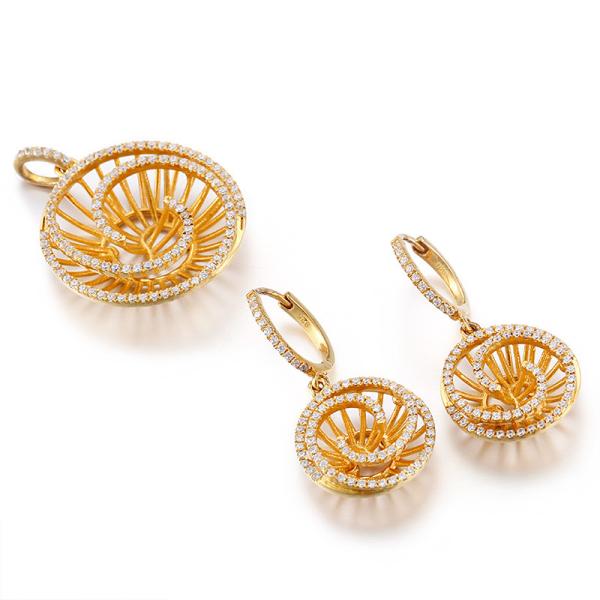 Buy cheap AAA+ CZ 925 Sterling Silver Bridal Sets Circular Spiral Gold Plated Silver Earrings from wholesalers