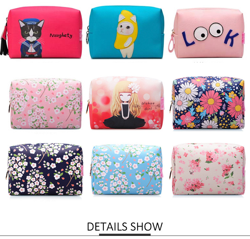 Custom Printed Leather Red Cartoon Travel PU Makeup Bag