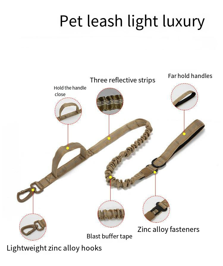 Pet Explosion Proof Reflective Leash Double Handle Nylon Tactical Dog Leash