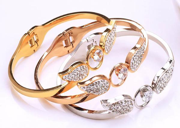 Buy cheap Korean angel titanium steel hollowed out bracelet diamond accessories female zircon spring opening pouch drill hand ring from wholesalers