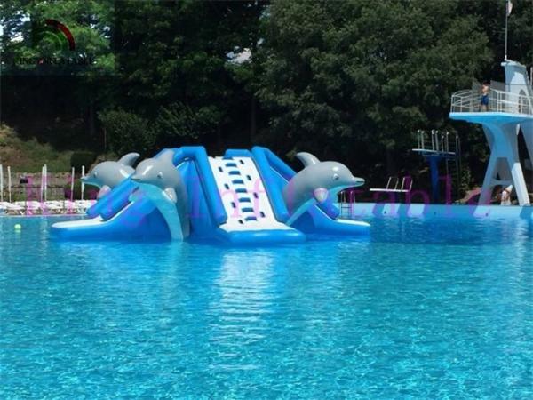 Buy cheap Commercial 0.9mm PVC Tarpaulin Inflatable Big Air Slide Dolphin Toy For Water Park from wholesalers