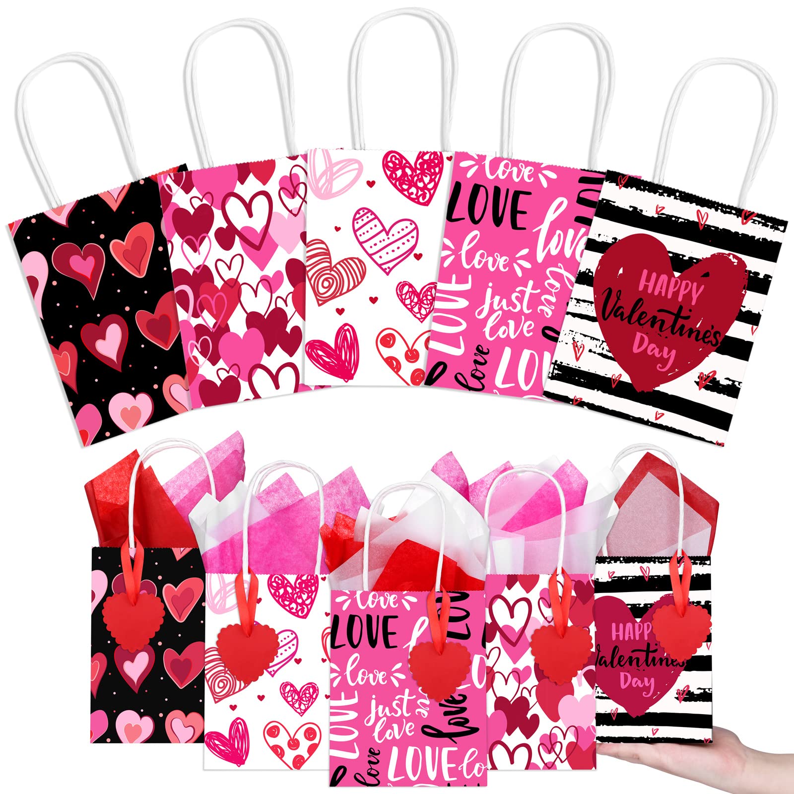 Custom Color Accepted 2024 Valentine's Day Love Shopping Kraft Paper Bags with Handle