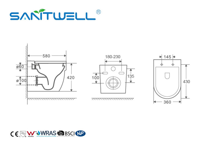 Comfortable Wall Mounted WC One Piece With Wash Down Flushing System