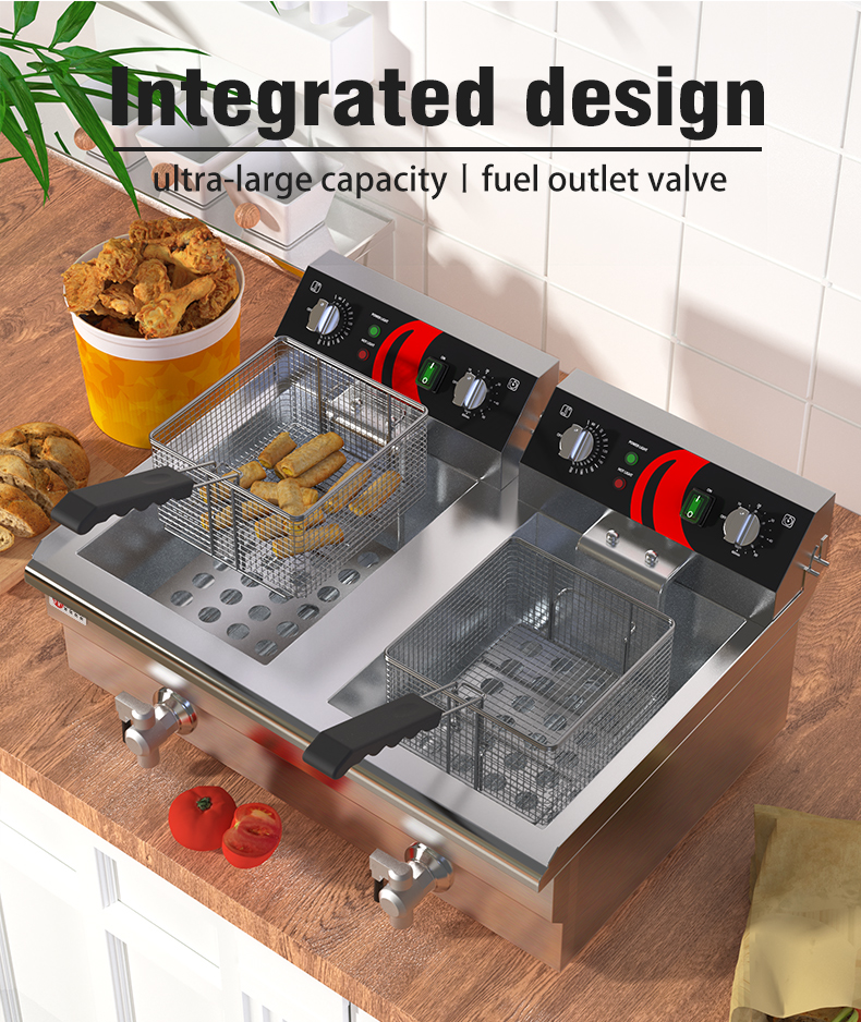 Double 13L 13L Stainless Steel Deep Fryer for Retail and Commercial Applications