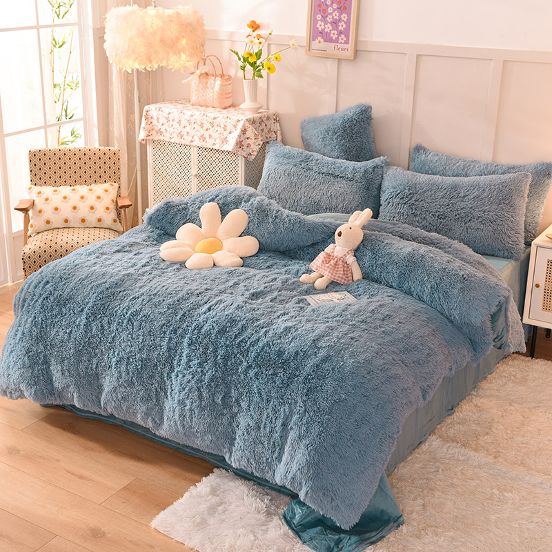 All-groups Rainbow Color Fur Velvet Fluffy Plush Soft Bedding Sheet Set for Kids Girl
