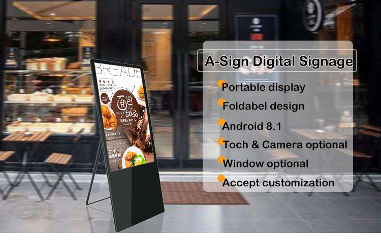 Foldable LCD Digital Signage 1000 Nits Portable Mobile Digital Poster 32 Inch 42 Inch