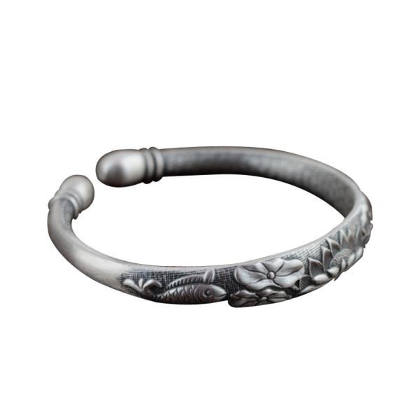 Buy cheap Women Engraved Water Lily Buddhist Sutras Sterling Silver Cuff Bracelet (XH056241) from wholesalers