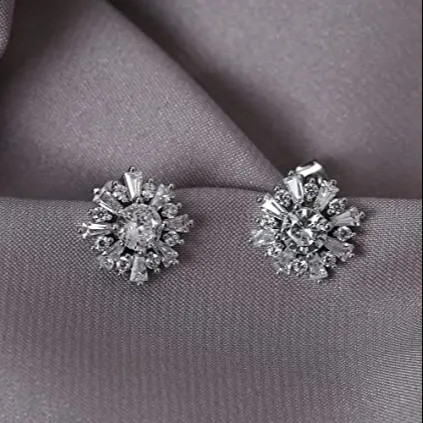 Sparkling CZ Silver Stud Earrings Hypoallergenic Nickel Free Jewelry Oval Heart Pear Drop Shapes