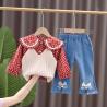 Buy cheap 90cm Spring Children'S Clothing Floral Lapel Jeans Knit Vest Long Sleeve from wholesalers