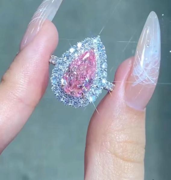 Buy cheap Pear Cut Pink Diamond Engagement Ring Wedding 18K White Gold CVD Diamond Ring from wholesalers
