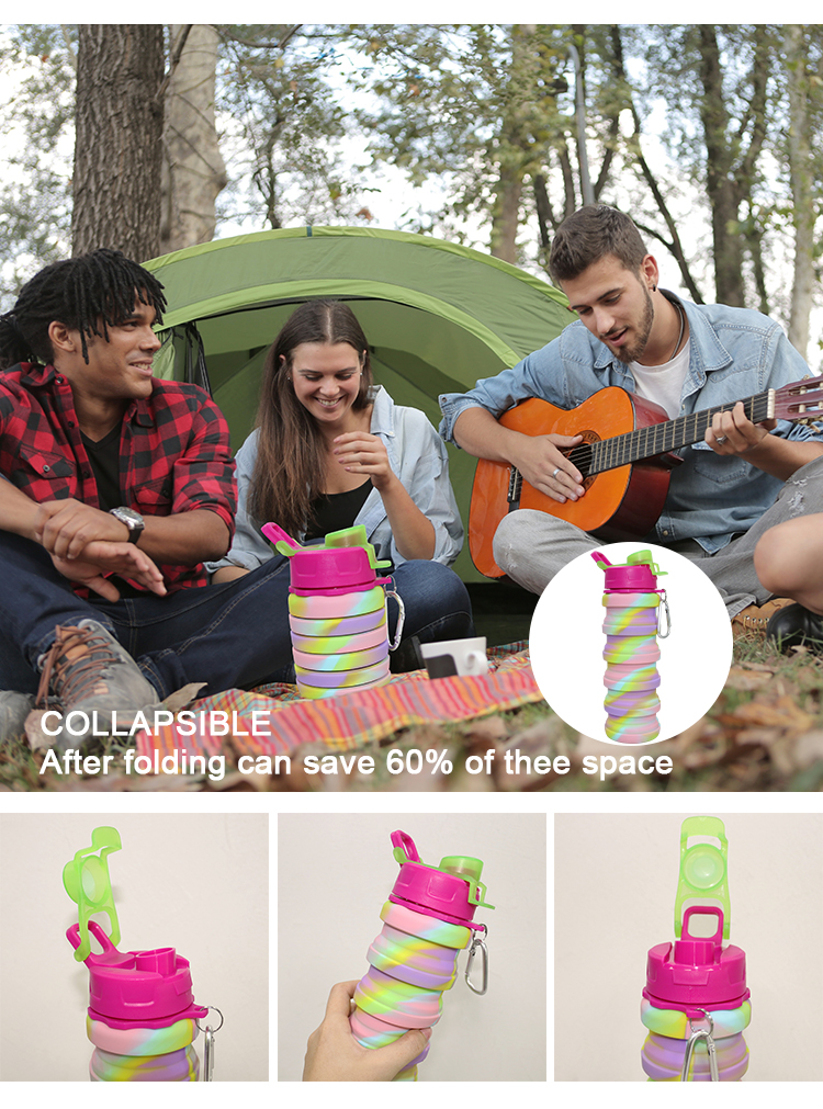 Custom Logo Silicone Water Bottle Foldable For Outdoor Carrying