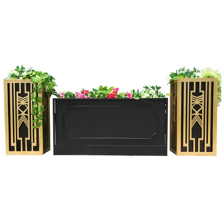 Rectangular stainless steel material golden stand flower pot decoration for wedding
