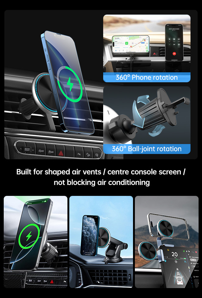 Magnetic Wireless Charging Car Phone Holder With Metal Material And One-Handed Operation For Fast Charging In Automotive