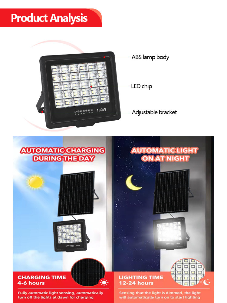 KCD Outdoor Remote Control Projector Cheap Solar Sensor Floodlights Solar Powered 50w 100w 200w LED Flood light