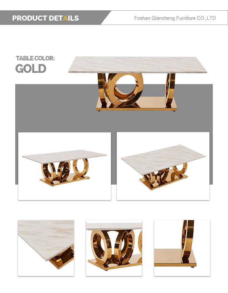 Italian Style Length 130cm Square Marble Coffee Table Stable Stainless Steel Frame